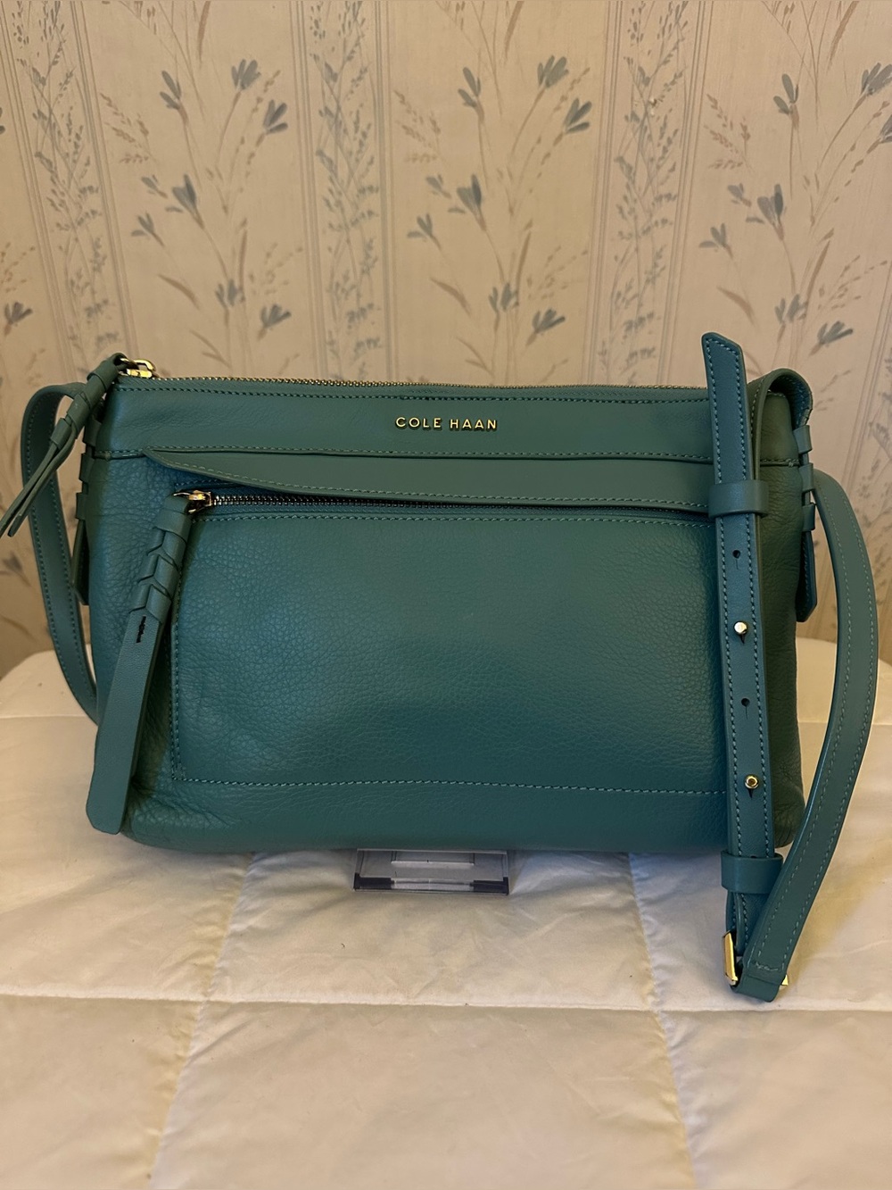 Cole Haan Aqua Blue Pebbled Leather Crossbody